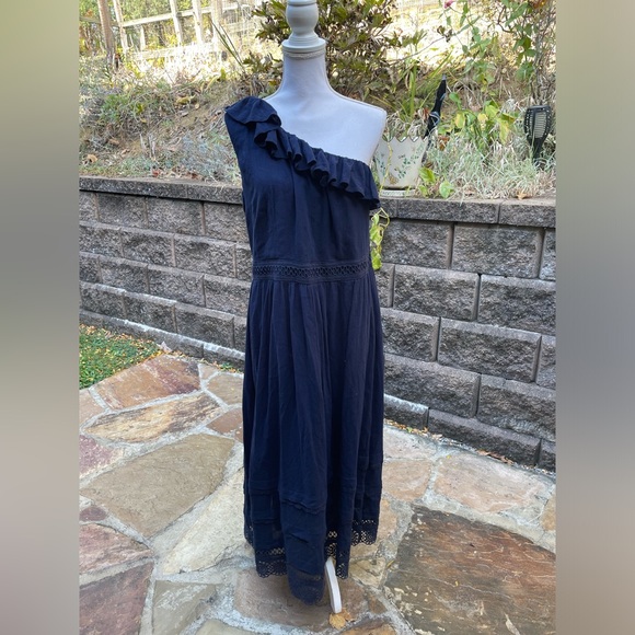 New NWT Talbots One Shoulder Ruffled Midi Dress Blue Size 14 - Picture 7 of 9